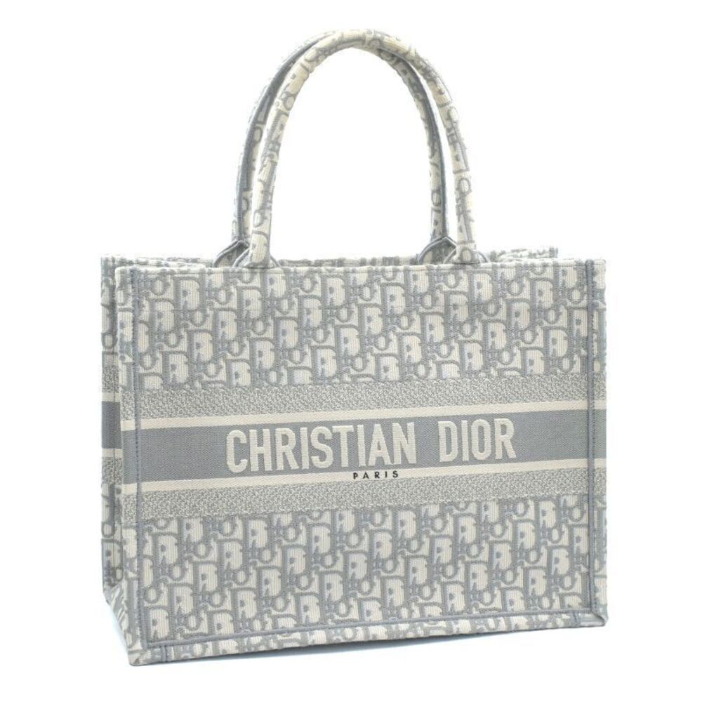 Christian Dior Book Tote Bag Bleak Leather Gray White